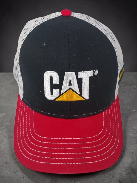 Caterpillar CAT Trucker Hat Snapback Red Black Mesh Logo Cap New